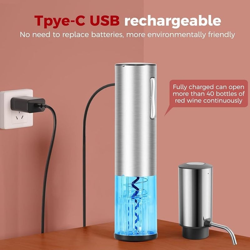 مجموعة فتاحة زجاجات النبيذ الأوتوماتيكية القابلة لإعادة الشحن مع مهوية من الفولاذ المقاوم للصدأ لمختلف المناسبات - Image 3